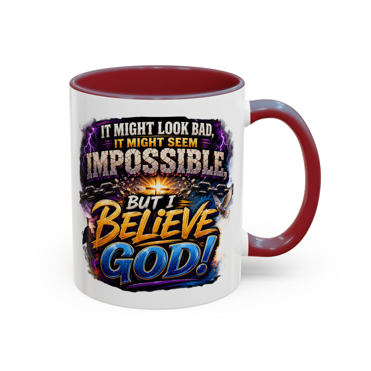 Believe God Coffee Mug — Inspirational Christian Faith Accent Mug (11/15oz)