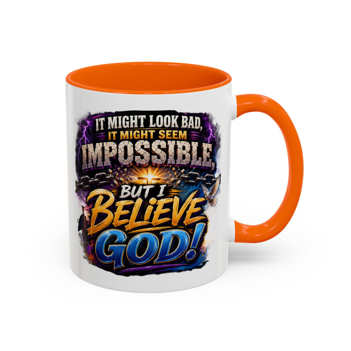 Believe God Coffee Mug — Inspirational Christian Faith Accent Mug (11/15oz)