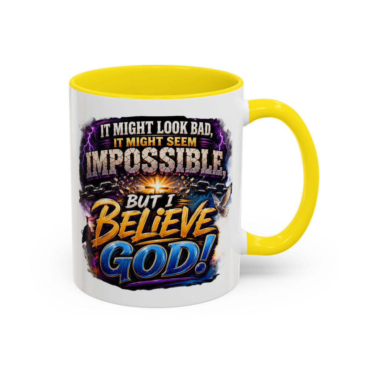 Believe God Coffee Mug — Inspirational Christian Faith Accent Mug (11/15oz)