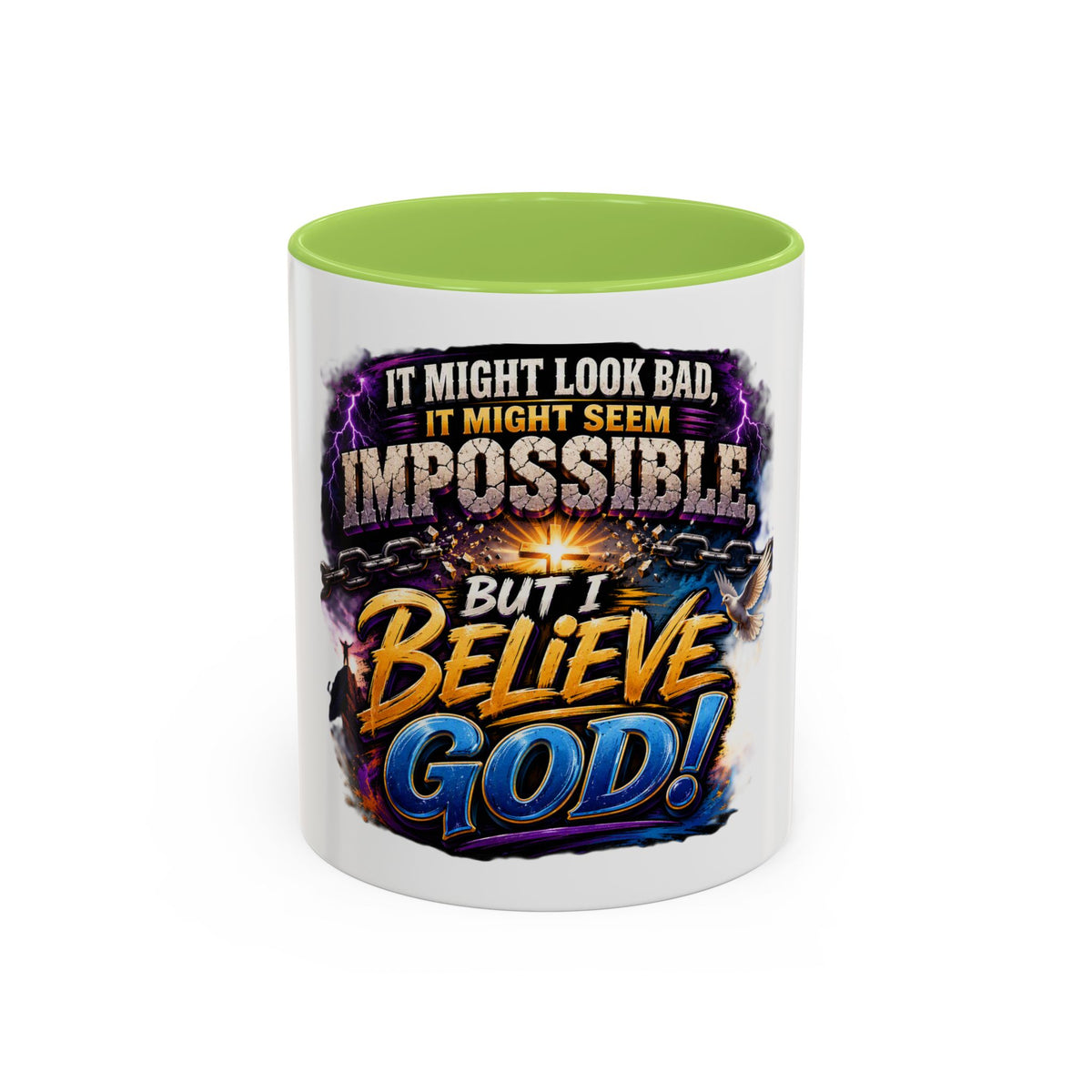 Believe God Coffee Mug — Inspirational Christian Faith Accent Mug (11/15oz)