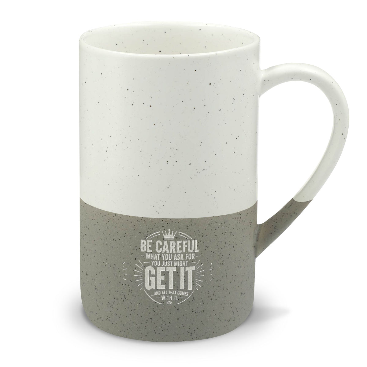 Speckled Ceramic 13oz Mug — Two-Tone Engraved "Be Careful" Vintage Logo