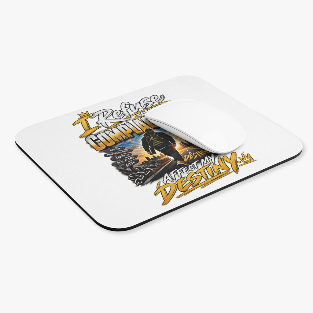 Motivational Mouse Pad — “I Refuse to Let Complacency Affect My Destiny” Desk Mat