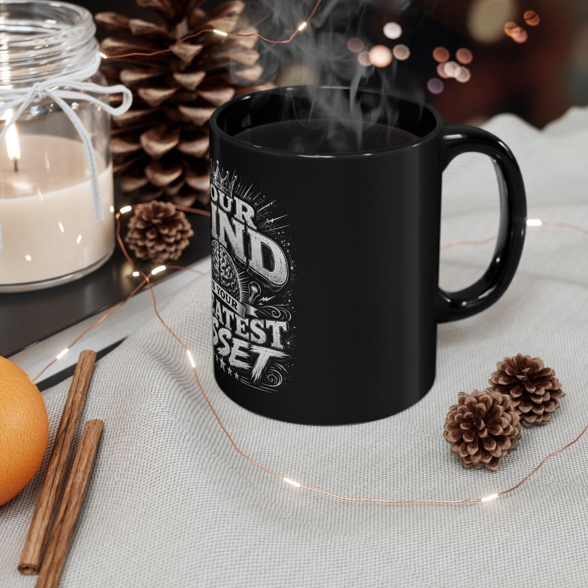 Inspirational Black Mug - "Your Mind Is Your Greatest Asset" Coffee Cup