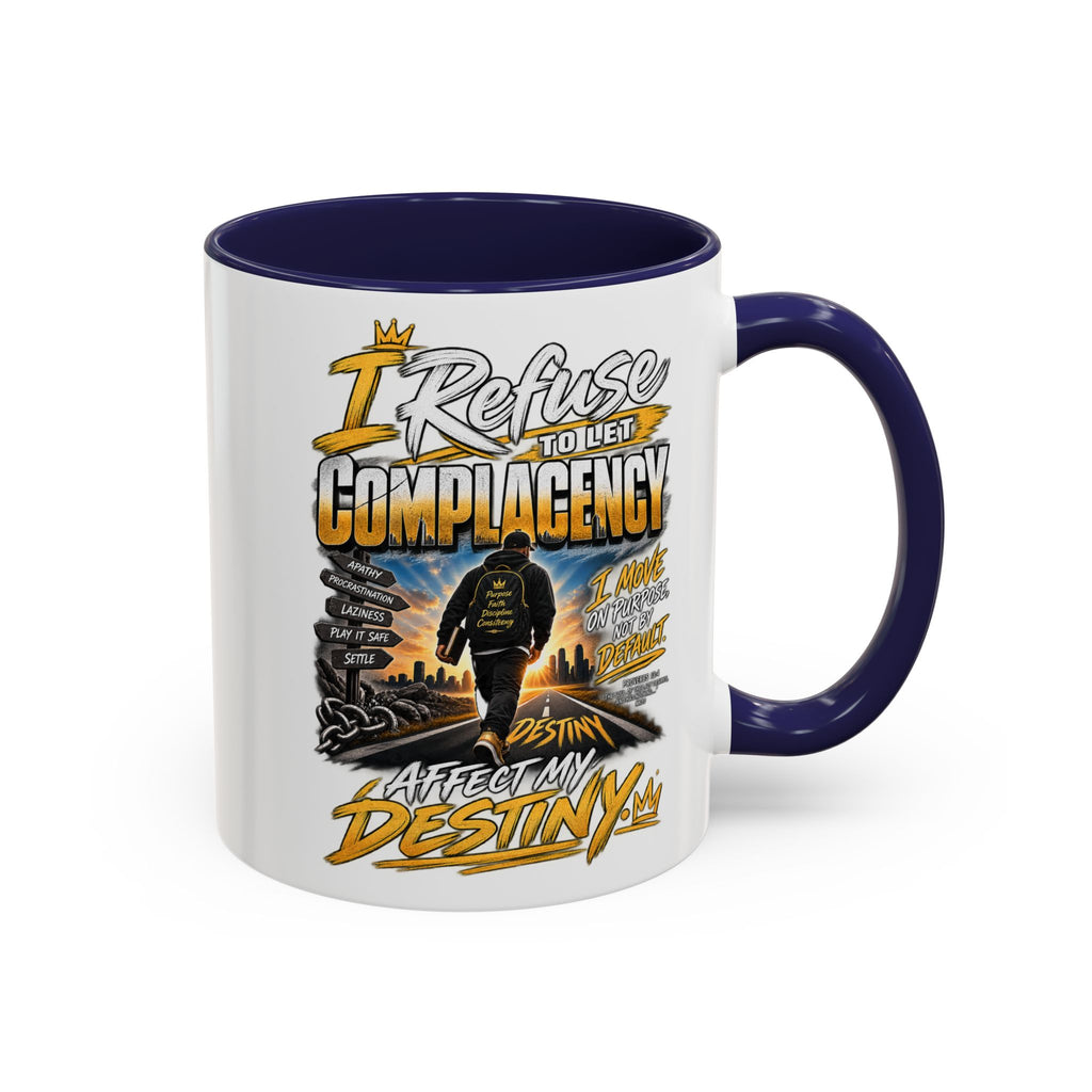 Motivational Coffee Mug — "I Refuse to Let Complacency Affect My Destiny"