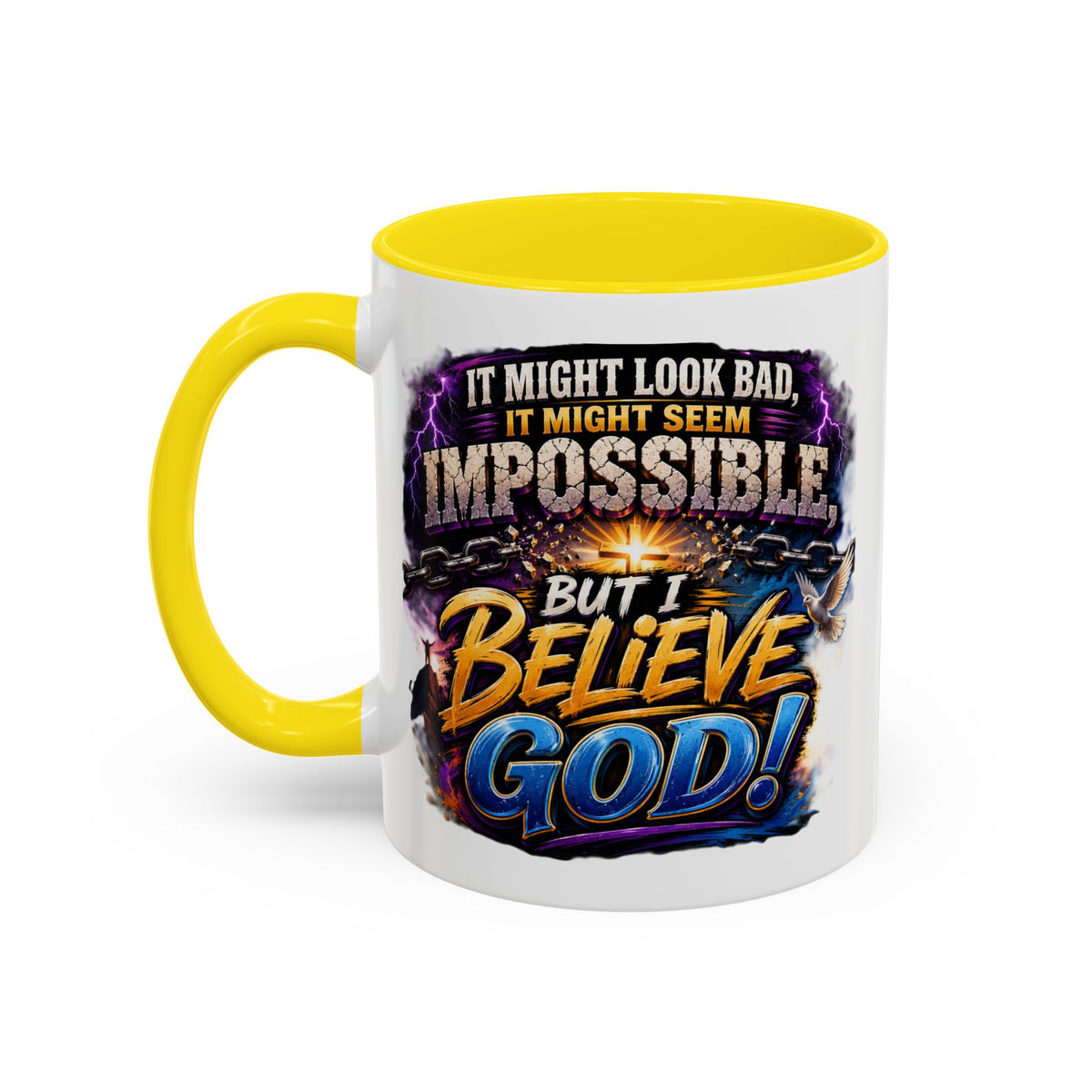 Believe God Coffee Mug — Inspirational Christian Faith Accent Mug (11/15oz)