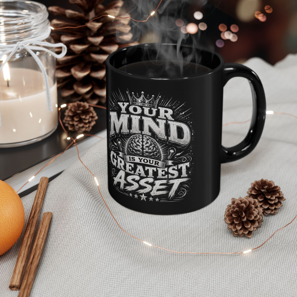 Inspirational Black Mug - "Your Mind Is Your Greatest Asset" Coffee Cup