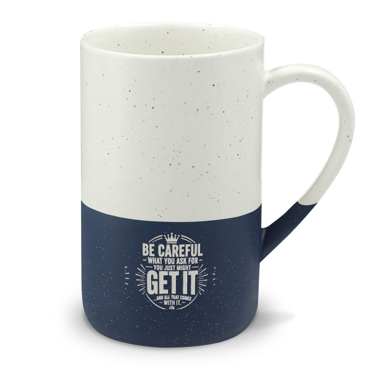 Speckled Ceramic 13oz Mug — Two-Tone Engraved "Be Careful" Vintage Logo