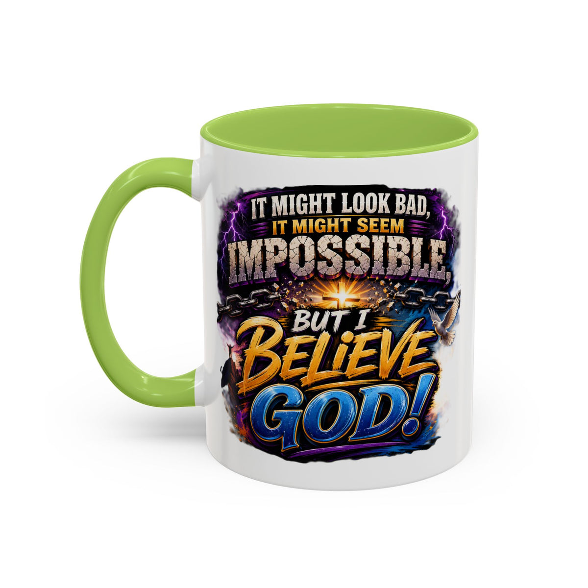 Believe God Coffee Mug — Inspirational Christian Faith Accent Mug (11/15oz)