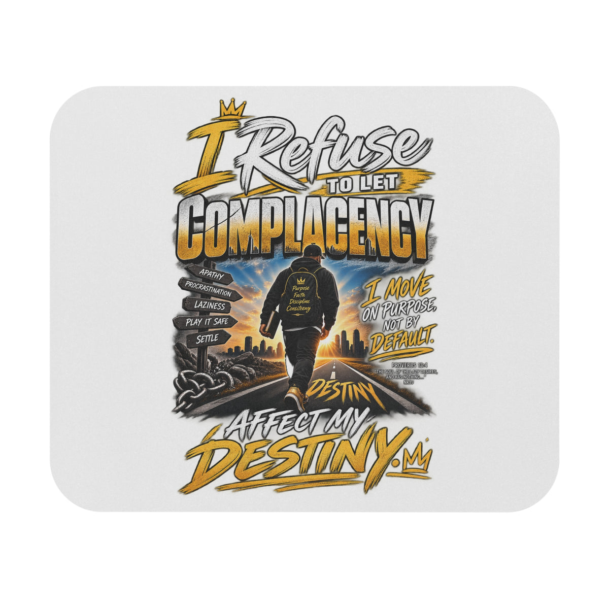 Motivational Mouse Pad — “I Refuse to Let Complacency Affect My Destiny” Desk Mat