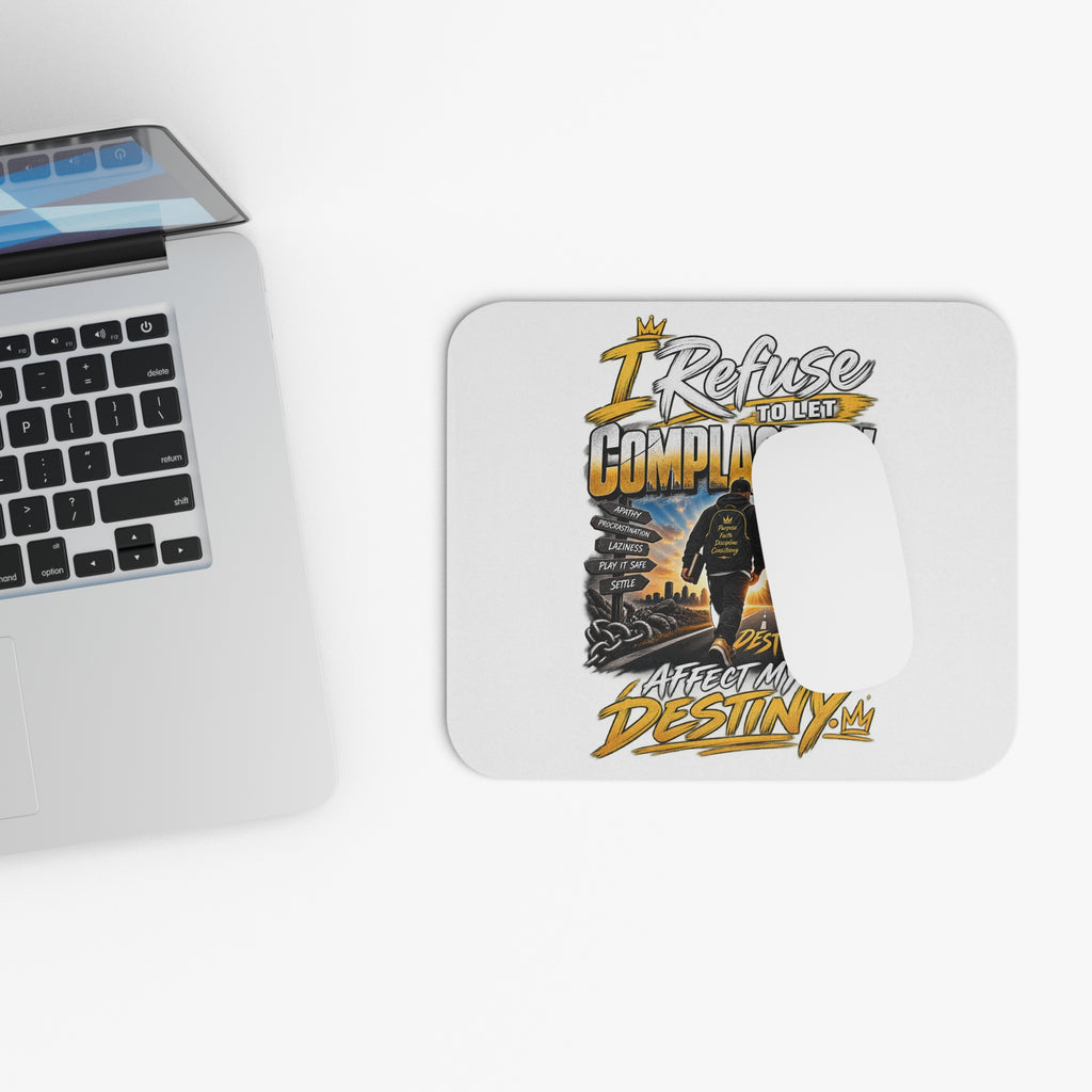 Motivational Mouse Pad — “I Refuse to Let Complacency Affect My Destiny” Desk Mat